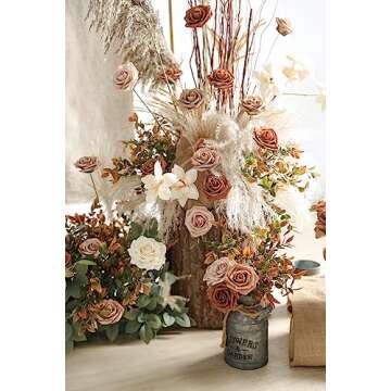 rongflower Artificial Flowers Real Looking Dusty Rose Colors Foam Fake Roses with Stems 25pcs for DIY Wedding Bridal Shower Centerpieces Tables Decorations Party