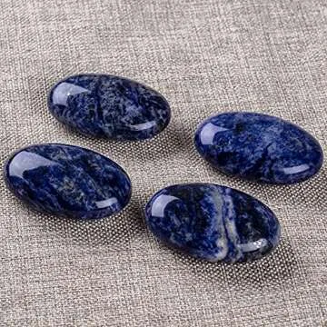 UFEEL Blue Sodalite Palm Stone Crystal Natural Chakra Therapy Polished Healing Crystal Oval Pocket G...