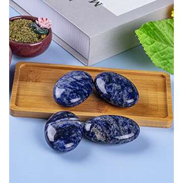 UFEEL Blue Sodalite Palm Stone Crystal Natural Chakra Therapy Polished Healing Crystal Oval Pocket Gemstone for Anxiety Stress Relief
