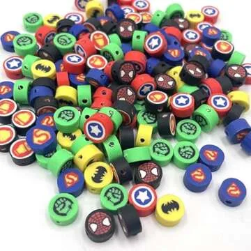 300Pcs Polymer Clay Superhero Beads Color Mixed Cute Beads Bracelet Making Kit Bulk Kawaii Superhero Charm Beads for Jewelry Necklace Crafts Making Gift DIY Kit Supply (Superhero)