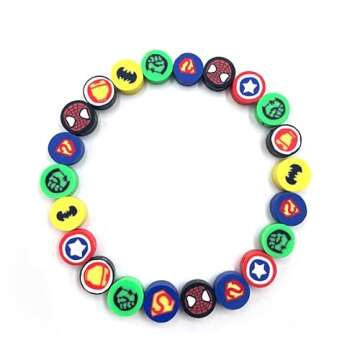 300Pcs Polymer Clay Superhero Beads Color Mixed Cute Beads Bracelet Making Kit Bulk Kawaii Superhero Charm Beads for Jewelry Necklace Crafts Making Gift DIY Kit Supply (Superhero)