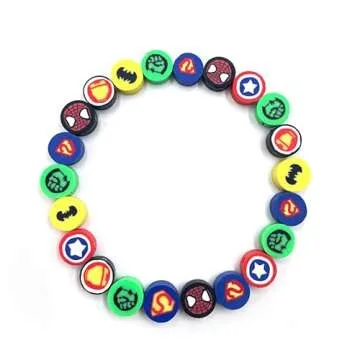 300Pcs Polymer Clay Superhero Beads Color Mixed Cute Beads Bracelet Making Kit Bulk Kawaii Superhero Charm Beads for Jewelry Necklace Crafts Making Gift DIY Kit Supply (Superhero)