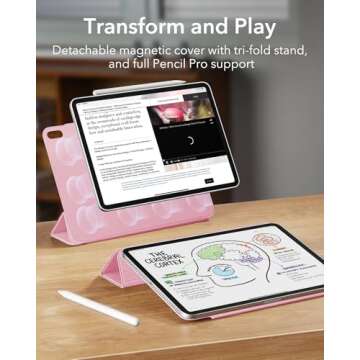 ESR for iPad Air 11 Inch Case M2(2024), iPad Air 6th/5th/4th Gen (2022/2020), Powerful Magnetic Attachment, Slim Trifold Stand Case, Supports Pencil Pro&Pencil(USB-C), Durable Protection, Rose Gold