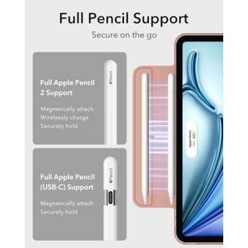 ESR for iPad Air 11 Inch Case M2(2024), iPad Air 6th/5th/4th Gen (2022/2020), Powerful Magnetic Attachment, Slim Trifold Stand Case, Supports Pencil Pro&Pencil(USB-C), Durable Protection, Rose Gold