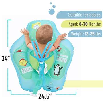 Mr. Pen- Inflatable Baby Swim Float, for Ages 6-30 Months, Blue, Waist Ring Inflatable Baby Pool Flo...