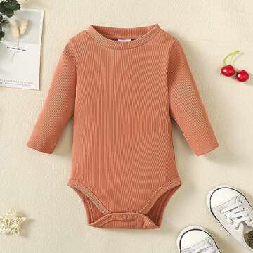 OPAWO Long Sleeve Onsies for Baby Girls' Bodysuits Newborn 3 Pack Newborn Ribbed Fall Baby Girl Romper Undershirt 12-18 Month