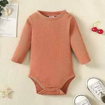 OPAWO Long Sleeve Onsies for Baby Girls' Bodysuits Newborn 3 Pack Newborn Ribbed Fall Baby Girl Romper Undershirt 12-18 Month