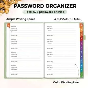 SUNEE Password Book with Colorful Alphabetical Tabs, Password Books for Seniors, Password Keeper Boo...