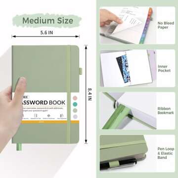 SUNEE Password Book with Colorful Alphabetical Tabs, Password Books for Seniors, Password Keeper Book for Computer and Internet Address Website Login, 5.3''x 7.7''- Sage Green