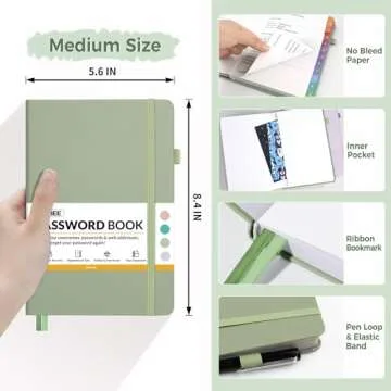 SUNEE Password Book with Colorful Alphabetical Tabs, Password Books for Seniors, Password Keeper Book for Computer and Internet Address Website Login, 5.3''x 7.7''- Sage Green
