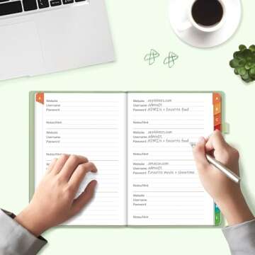 SUNEE Password Book with Colorful Alphabetical Tabs, Password Books for Seniors, Password Keeper Book for Computer and Internet Address Website Login, 5.3''x 7.7''- Sage Green