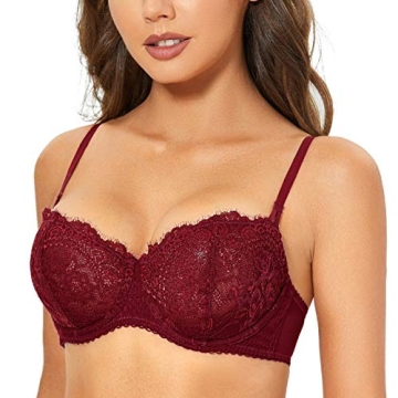 DOBREVA Sexy Lace Push Up Bra Plus Size Sheer Balconette