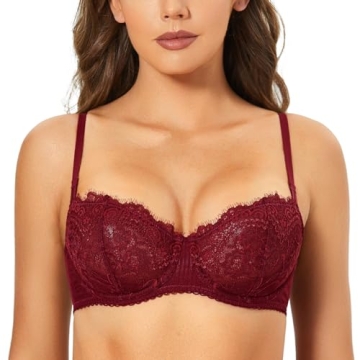 DOBREVA Sexy Lace Push Up Bra Plus Size Sheer Balconette