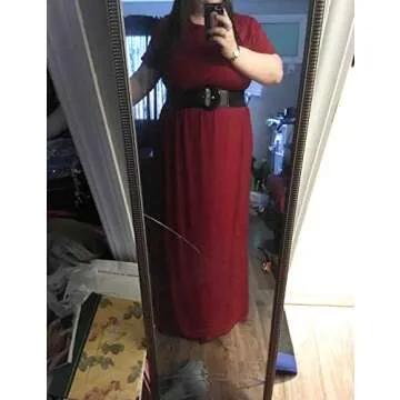 Women's Plus Size Tunic Swing T-Shirt Dress Short Sleeve Maxi Dress with Pockets Wine Red XX-Large