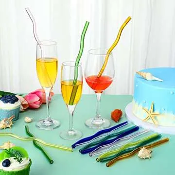 Eaaty Colorful 14-Piece High Borosilicate Glass Straws