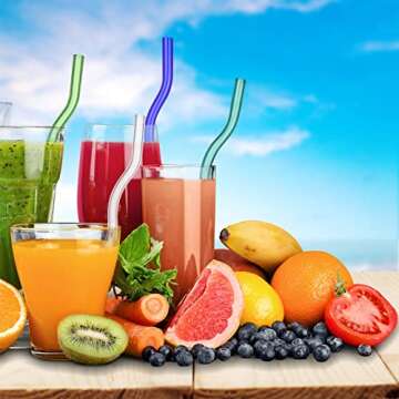 Eaasty 14 Pieces 8 x 200 mm Wavy High Borosilicate Transparent Glass Straws Cute Colored Glass Straws Fun Clear Hard Reusable Straws for Beverages, Coffee, Milk, Tea Straws(Bright Colors)