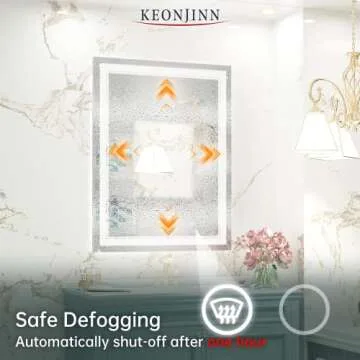 Keonjinn LED Bathroom Mirror with Lights, 28 x 36 Inch Front Lighted Vanity Mirror, HD Tempered Glass, UL-Listed LED Driver, Anti-Fog, 6000K Dimmale, Memory Function, Easy Installation