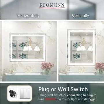 Keonjinn LED Bathroom Mirror with Lights, 28 x 36 Inch Front Lighted Vanity Mirror, HD Tempered Glass, UL-Listed LED Driver, Anti-Fog, 6000K Dimmale, Memory Function, Easy Installation