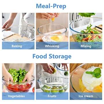 WhiteRhino 8 Piece Glass Bowls with Lids, Heat Resistant Glass Mixing Bowls Set (3.7QT, 2.1QT, 1.1QT, 0.53QT), Clear Salad Bowls with BAP-Free Lids for Kitchen, Oven Microwave Dishwasher Safe