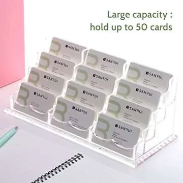 SANRUI Business Card Holder Clear Acrylic Desk Organizer
