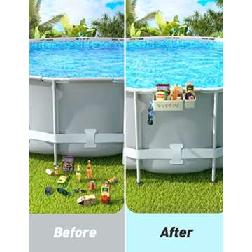 POOLHACKER 2024 Upgrade 2 Sets Poolside Storage Basket, Above Ground Pool Accessories, Swimming Pool Storage Basket with Pool Cup Holder, Poolside Storage to Organize Cup Towel