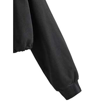 SweatyRocks Women's Long Sleeve Full Zip Drawstring Detail Crop Top Hoodie Sweatshirt Jacket Black Medium