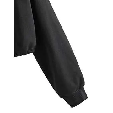 SweatyRocks Women's Long Sleeve Full Zip Drawstring Detail Crop Top Hoodie Sweatshirt Jacket Black Medium