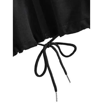 SweatyRocks Women's Long Sleeve Full Zip Drawstring Detail Crop Top Hoodie Sweatshirt Jacket Black Medium