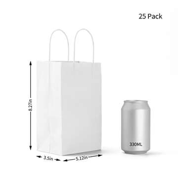 Lyeasw Bulk White Paper Bags with Handles 25 Pack