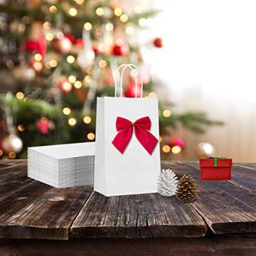 Lyeasw Bulk White Paper Bags with Handles 25 Pack