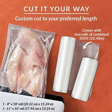 Nutri-Lock Vacuum Sealer Bags, Set of 2 8" x50' & 11" x50' BPA-Free Rolls, Vac Seal for Sous Vide & Meal Prep, Commercial Grade Food Vac Bags