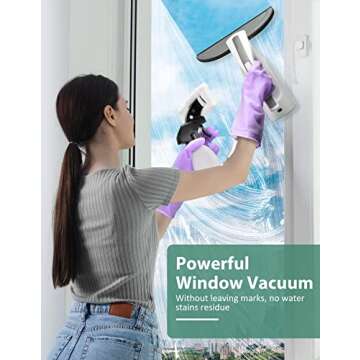 Window Vacuum Cleaner, Clyroom Window Vacuum, Rechargeable Window Vac, Window Squeegee Vacuum with 90Min Runtime, Spray Bottle, 200ml Water Tank, for Window, Tiles, Mirrors, and Any Smooth Surface