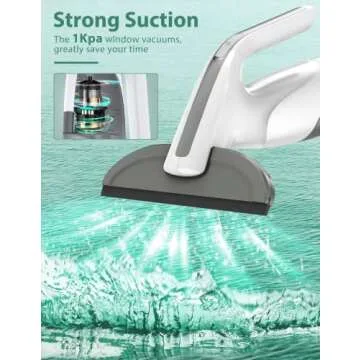 Window Vacuum Cleaner, Clyroom Window Vacuum, Rechargeable Window Vac, Window Squeegee Vacuum with 90Min Runtime, Spray Bottle, 200ml Water Tank, for Window, Tiles, Mirrors, and Any Smooth Surface