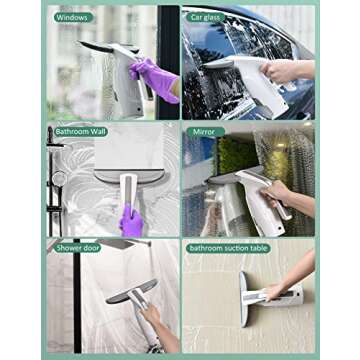 Window Vacuum Cleaner, Clyroom Window Vacuum, Rechargeable Window Vac, Window Squeegee Vacuum with 90Min Runtime, Spray Bottle, 200ml Water Tank, for Window, Tiles, Mirrors, and Any Smooth Surface