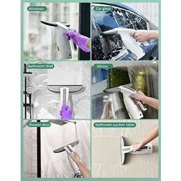 Window Vacuum Cleaner, Clyroom Window Vacuum, Rechargeable Window Vac, Window Squeegee Vacuum with 90Min Runtime, Spray Bottle, 200ml Water Tank, for Window, Tiles, Mirrors, and Any Smooth Surface