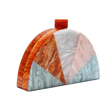 WuYangSto Acrylic Clutch Purse,Semicircle Colorful,Women's Evening Bag For Weddings Party Prom (Gold)