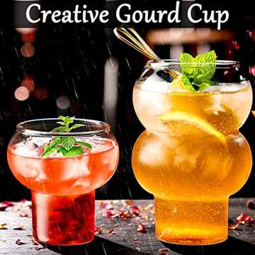 Creative Gourd Cocktail Glass Set of 2, Martini Glasses Novelty Drink Cup Wine Goblets Champagne Cups, Ideal Gifts for Housewarming, Wedding, Birthday Celebrations - CG04