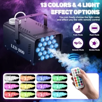 MLIKOEU Fog Machine – 800W Smoke Machine with 13-Color LED Effects for Unforgettable Events