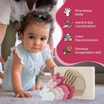 TEKOR Wooden Multi-Layered Animal Puzzles Unique Bunny Wooden Animal Puzzle Montessori Panel Early E...