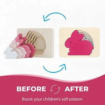 TEKOR Wooden Multi-Layered Animal Puzzles Unique Bunny Wooden Animal Puzzle Montessori Panel Early Educational Toys for Kids Ages 2 and Up | Colorful Wooden Puzzle for Toddlers