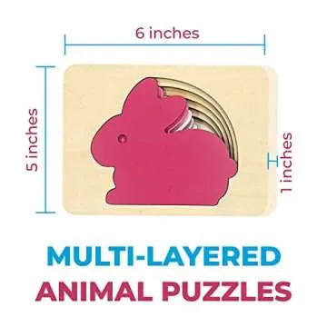 TEKOR Wooden Multi-Layered Animal Puzzles Unique Bunny Wooden Animal Puzzle Montessori Panel Early Educational Toys for Kids Ages 2 and Up | Colorful Wooden Puzzle for Toddlers