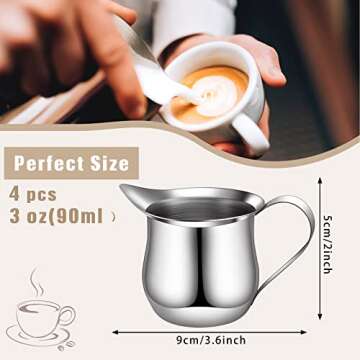 Honeydak 4 Pieces Creamer Pitcher Bell Shaped 3 Ounce Espresso Pouring Cup Stainless Steel Creamer Pitcher Mirror Finish Mini Stainless Steel Pitcher for Coffee Shop Restaurant Bakery Kitchen