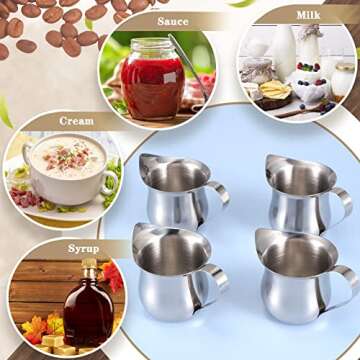 Honeydak 4 Pieces Creamer Pitcher Bell Shaped 3 Ounce Espresso Pouring Cup Stainless Steel Creamer Pitcher Mirror Finish Mini Stainless Steel Pitcher for Coffee Shop Restaurant Bakery Kitchen
