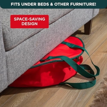 HOLDN’ STORAGE Premium Wreath Storage Bag - Durable 600D Material - Waterproof - Heavy-Duty Christmas Storage Container for Xmas Wreath with Dual Zipper Closure, Tear-Proof, 48" W x 8" D - Red