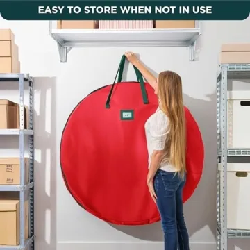 HOLDN’ STORAGE Premium Wreath Storage Bag - Durable 600D Material - Waterproof - Heavy-Duty Christmas Storage Container for Xmas Wreath with Dual Zipper Closure, Tear-Proof, 48" W x 8" D - Red
