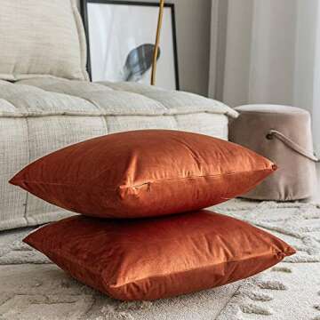 Rythome Set of 2 Comfortable Velvet Throw Pillow Cases Decorative Solid Cushion Covers for Sofa Couch and Bed - 18"x18", Rust