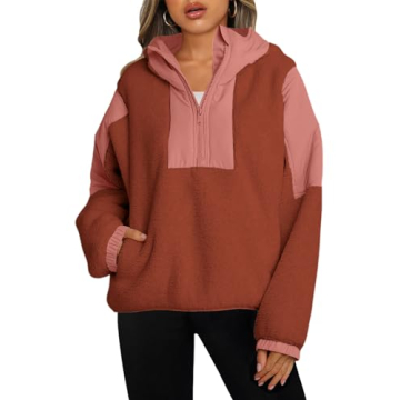 Panadila Womens Half Zip Pullover with Pockets Sherpa Hoodie Oversized Hooded Sweatshirt Warm Fleece...