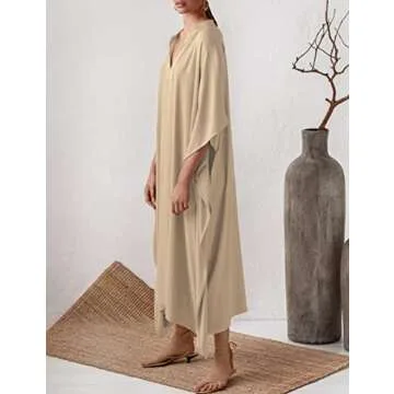 Bsubseach Women Kaftan Dresses Caftan Loungewear Maxi Dress Swimsuit Cover Up Beachwear Apricot
