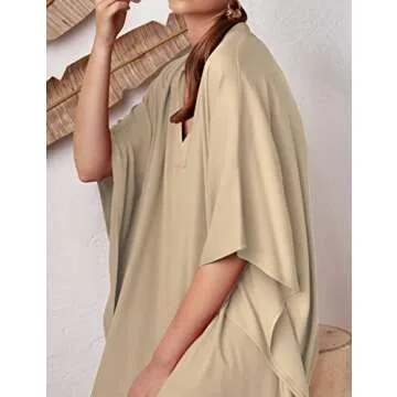 Bsubseach Women Kaftan Dresses Caftan Loungewear Maxi Dress Swimsuit Cover Up Beachwear Apricot