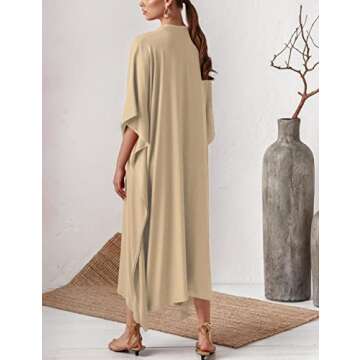 Bsubseach Women Kaftan Dresses Caftan Loungewear Maxi Dress Swimsuit Cover Up Beachwear Apricot